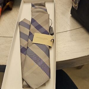 Burberry Men's Tie in Gray and Blue Plaid